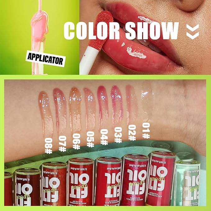 Hydrating Lip Oil, Big Brush Head Glaze Shiny Transparent Glow Oil, Nourishing & Non-sticky Long Lasting Fresh Clear Smooth Care Plumping Oil (Set B)