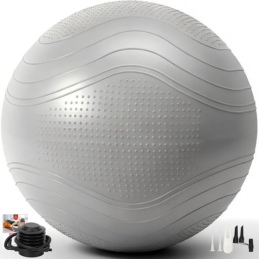 Gruper Yoga Ball, Multiple Sizes Non Slip Exercise Ball for Workout, Birthing, Balance, Stability, Pregnancy, 2200LB Capacity, Anti Burst Chair for Home and Office, Includes Quick Pump & Fitness Guide