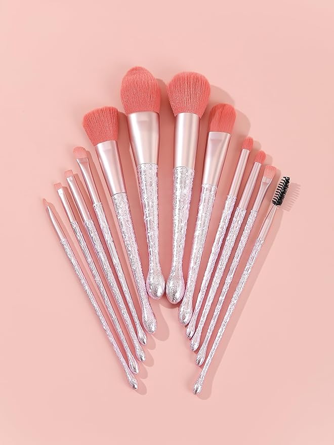 BRUSH ARTIST 12 PCs Premium Synthetic Pink Makeup Brush Set with Makeup Bag Face Powder Brush, Contour Brush, Blush Brush, Eyeshadow Brush, Eyebrow Brush, Concealer Brush Travel Size