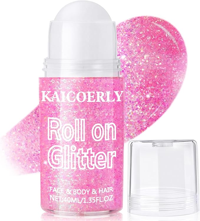 Roll-on Holographic Body Glitter Gel for Women, Sparkle Chunky Glitter Makeup for Christmas New Year Festival Halloween Party Rave, Face Glitter Makeup for Face Body Hair Lips (Flamingo)
