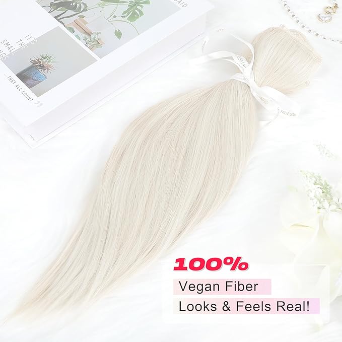 Hair Extensions, 14" Short Clip in Hair Extensions 4PCS Straight Natural Soft Synthetic Hairpiece for Women - Platinum Blonde