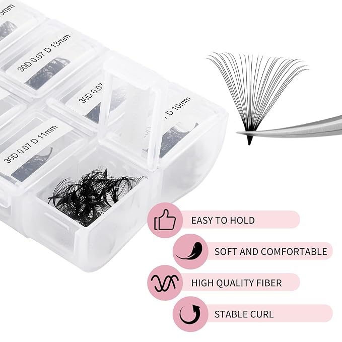Lash Extension 30D Premade Fans Eyelash Extensions 600pcs Pre Made Fans Lash Extensions Premade Lash Fans Volume Lash Extensions D Curl Eyelash Extension Premade Fans (30D-0.07D-8-15mm)