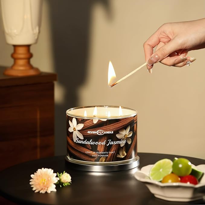 4EVER Scented Candles | 4-Wick 18oz Soy Wax Candle | Up to 50Hrs Clean Burn | Aromatherapy Candles for Home Scented | Gifts for Women & Mom, Sandalwood Jasmine