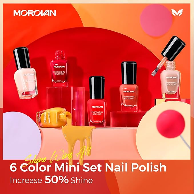 Morovan Coral Nail Polish Set: Grapefruit Maple Leaf Yellow Nude Orange Pink Red Peach Peachy Nail Polish Bulk Quick Air Dry Mini Toe Pack DIY Art Salon Summer Gift for Women