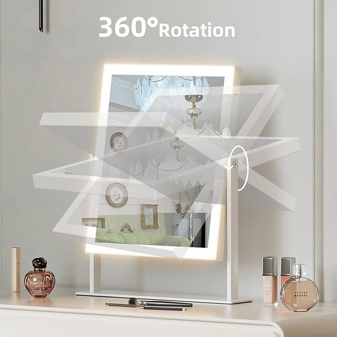 Hansong Vanity Mirror with Lights 11.8"x9.8" Lighted Makeup Mirror with Bluetooth Speaker Smart Touch Control LED Mirror with 3 Color Light Modes Detachable 10X Magnification and 360°Rotation