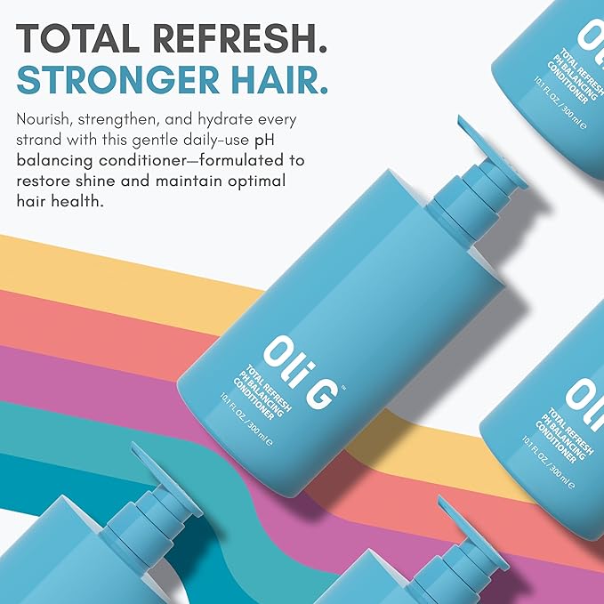 Oli G Total Refresh pH Balancing Hair Conditioner – Lightweight Daily Conditioner for All Hair Types – With Marula Oil, Shea Butter, Botanical Proteins – Detangles, Softens & Smooths – 10 fl oz