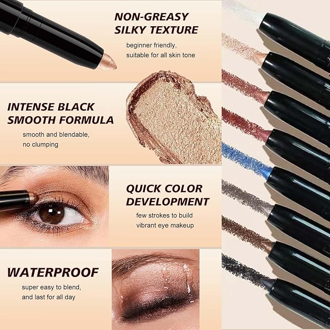 Black Eyeshadow Stick Smooth Cream Eyeshadow Pencil, Waterproof Long Lasting Eye Shadow Stick, High Pigment Hypoallergenic Highlighter stick Create Multi-Dimensional Eyes Look (08# Black)