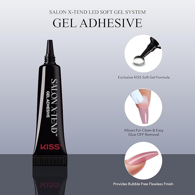 KISS Salon X-tend, Press-On Nails, Nail glue included, 'Trustfall', Beige, Long Size, Coffin Shape, Includes 30 Nails, 5Ml Led Soft Gel Adhesive, 1 Manicure Stick, 1 New Mini File, New Prep Pad