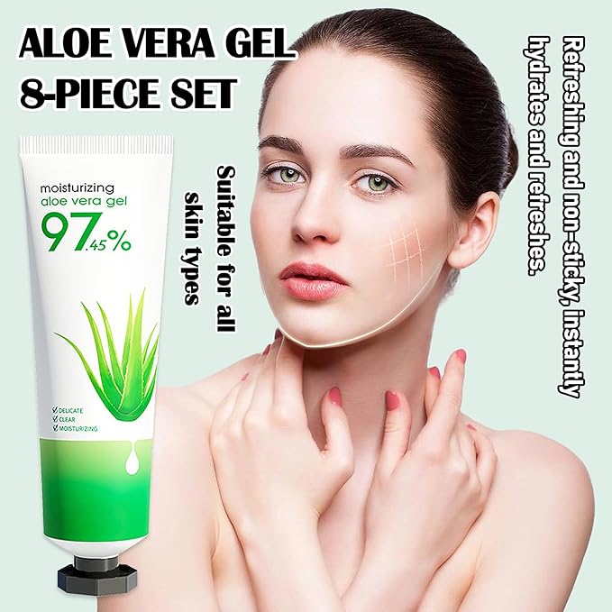 Fusang 8Pcs Organic Aloe Vera Gel for After Sun Skin Care,Natural Moisturizing Aloe Vera Gel for Face & Body,Easy to Portable Face Moisturizer,Travel Size Pure Vera Aloe Gel for all Skin Types H
