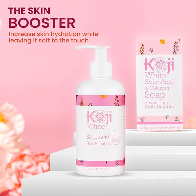 Koji White Kojic Acid & Collagen Body Lotion - Hydrated & Radiant Skin with Arbutin, Deep Moisturizing, Nourishing Care for Smooth & Healthy-Looking Skin – Vegan, 8.45 Fl Oz (1 Bottles)