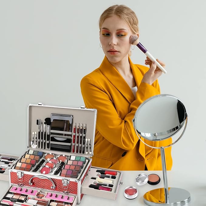 All in One Makeup Kit for Teens, 106 Pcs Professional Makeup Kit for Women Full Kit, Include Eyeshadow Palette, Lipstick Set, Concealer, Foundation, Lipgloss, Make-up Brush(Silver)