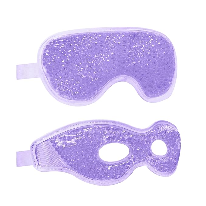 Permotary 2PCS Ice Gel Eye Mask - Hot Cold Therapy Cooling Beads, Reusable Compress Pack for Puffiness, Dark Circles, Bags, Dry Eyes, Headaches, Migraines, Stress Relief