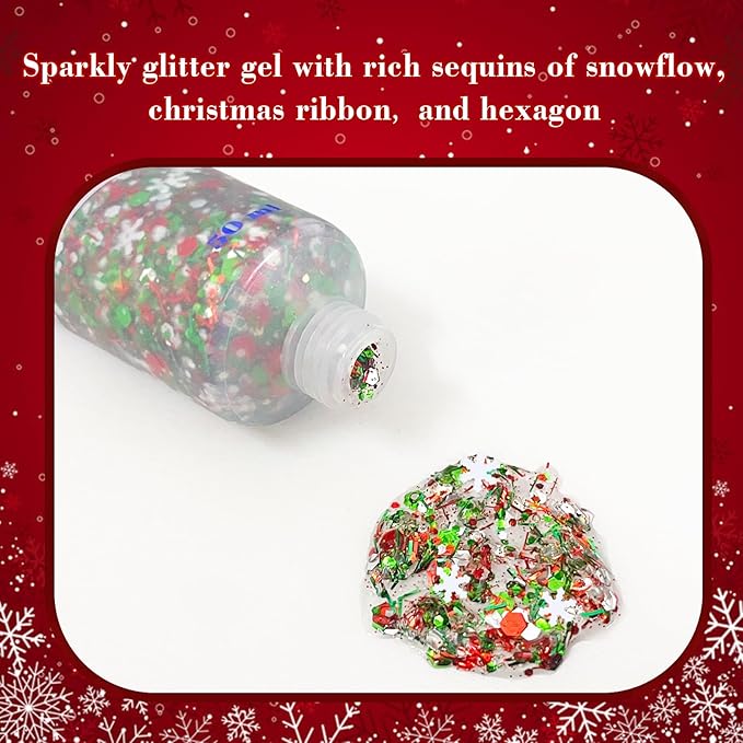 MEICOLY Christmas Face Body Glitter Gel,Holographic Hair Glitter,Christmas Accessories Stocking Stuffers Gift,Festival Face Glitter Makeup for Women Kids Girls,Self-Adhesive Chunky Glitter