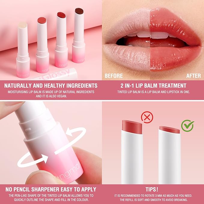 LANGMANNI Tinted Lip Butter, Ultra-Moisturizing&Long-Lasting, Locks in Hydration, LANGMANNI