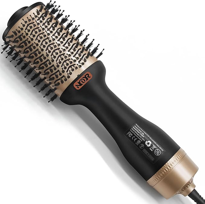 Noor 4-in-1 Hot Hair Dryer Brush Frizz Control Blowout Styling Brush for Drying Straightening and Volumizing All Hairstyles Frizz-Free Smooth Salon Look in One Easy Step