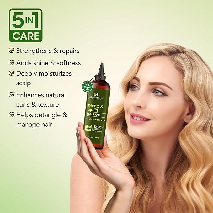 Botanic Hearth Hair Oil for Hair Growth & Home Hair Perm Kit | Strengthening Dry, Frizzy, Damaged Hair & Scalp Treatment | Hemp & Biotin Hair Oil – 6.7 Fl Oz