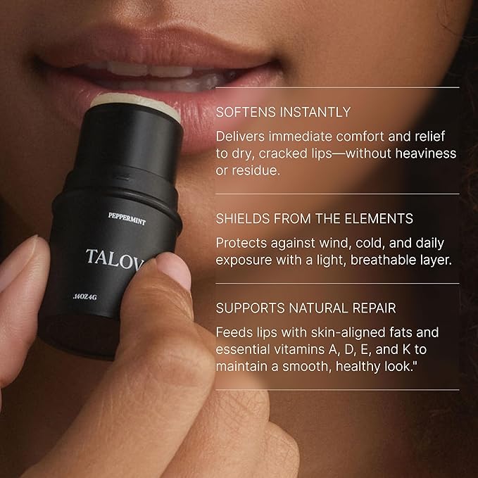 TALOVA - Peppermint Grass-Fed Tallow Lip Balm, Lip Sleeping Mask, Overnight Moisturizer, Natural & Clean Moisturizing Lip Balm w/Vitamins A, D, E, & K, Nourishes & Smooths Texture, Dry & Chapped Lips