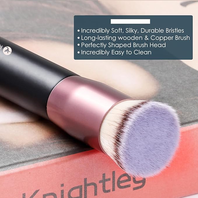 KINGMAS Flat Top Foundation Brush, Premium Kabuki Makeup Brush for Liquid, Blending, Cream, Powder,Blush Buffing Stippling Face Makeup Tools (Black, A (Flat Top))