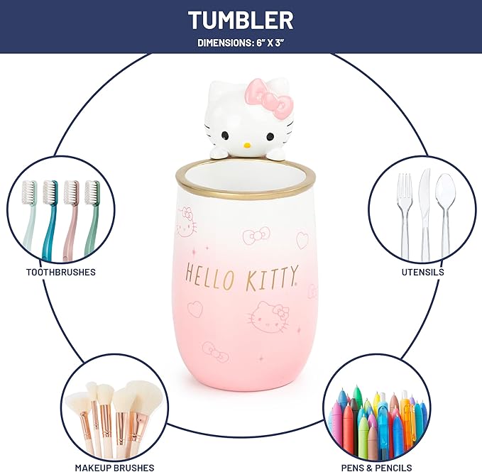 Hello Kitty Tumbler - Pink Resin Toothbrush/Pen Holder - Bathroom Décor