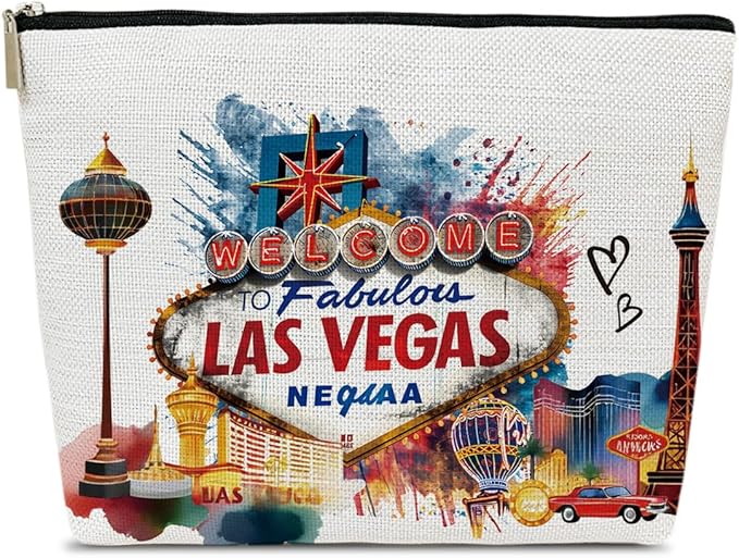 Ythuil Las Vegas Travelling Gifts Makeup Bag, City Travel Cosmetic Bag for Purse, Watercolor Gifts, Las Vegas Souvenir, Trip Favors for Traveller, Travelling Lovers, City Themed Organizer