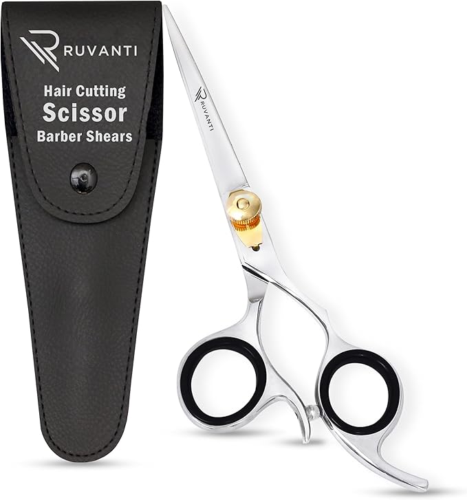 Ruvanti Hair Cutting Scissors - Professional Barber Premium Shears For Salon And Home Use, Sharp & Durbale Stainless Steel Blades for essential hair care & grooming, Comfortable Grip Handles