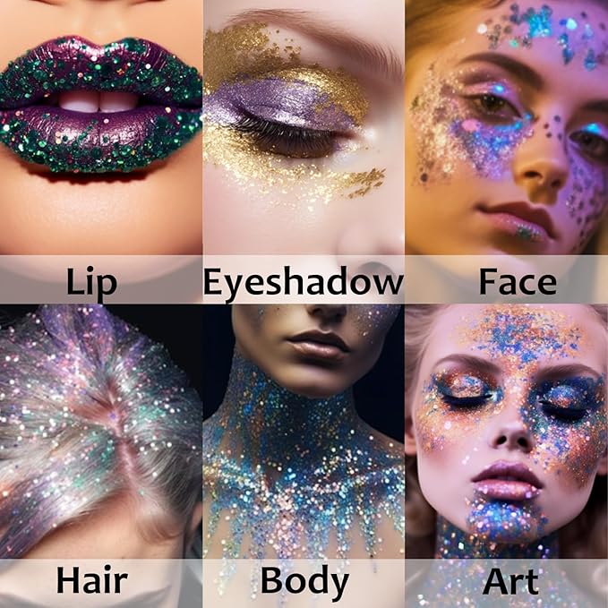 UCANBE White Body Glitter Stick for Singer Concerts Music Festivals, Face Glitter Makeup for Face Body Hair Eyes & Lips, Chunky Glitter Sparkling Mermaid Sequins for Women 1.2OZ