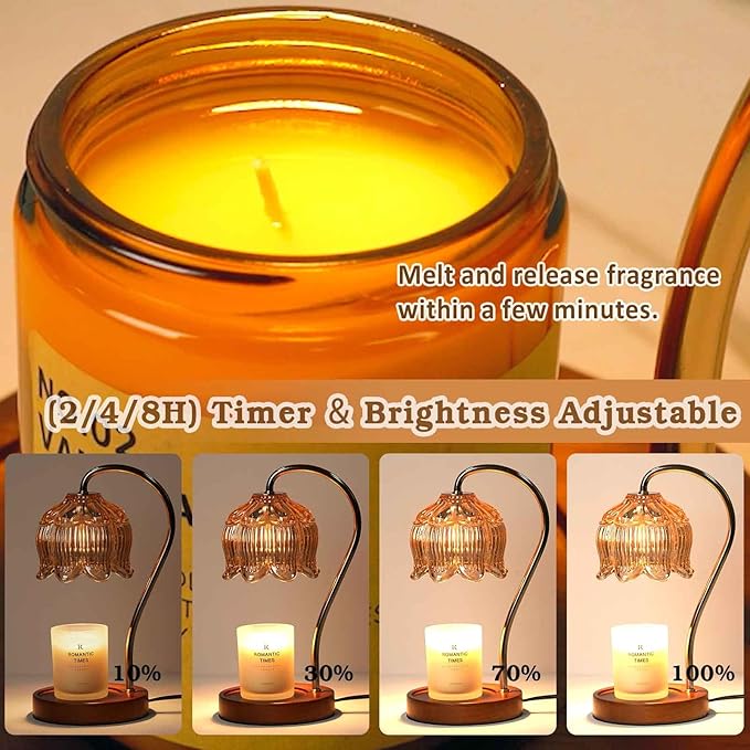 Flower Candle Warmer Lamp with Timer, Dimmable Candle Lamp Warmer, Valentines Birthday Gift for Women Her Mom, House Warming for New Home Decor, Lotus Wax Warmer for Jar Candles