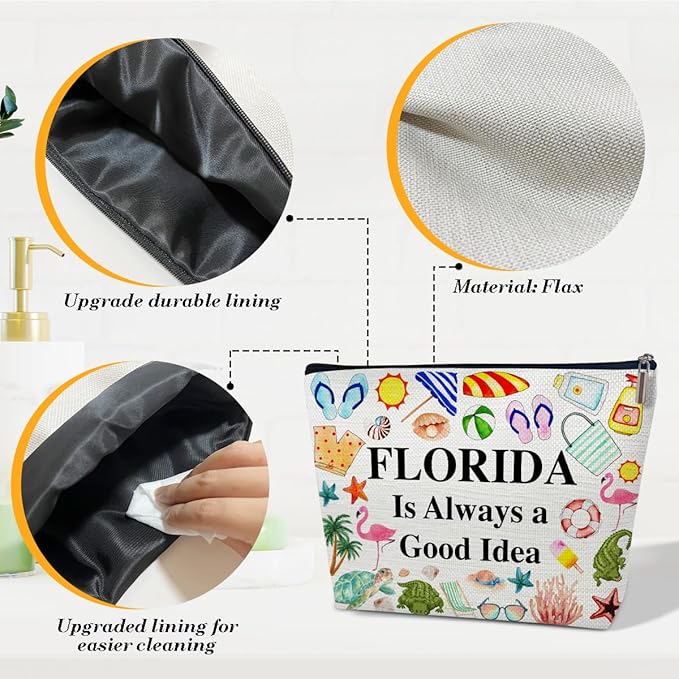 Ythuil Florida Travel Makeup Bag, Florida Girl Gift, Travel Vacation Gift Pouch, Trip Souvenirs, Travelling Lover Cosmetic Bag for Purse