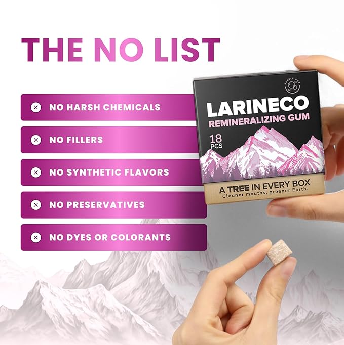 Larineco Remineralizing Gum with Nano Hydroxyapatite & Xylitol – Sugar-Free Xylitol Gum – Plastic-Free, Dye-Free, Aspartame-Free – Natural Base – 36 Pieces (18 Count (Pack of 2), Bubble Gum)