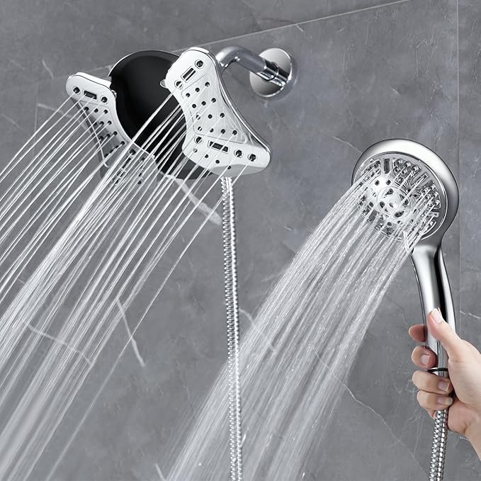 GRICH 1.8GPM Shower Head with Handheld Spray Combo: 2 in 1 Rainfall Shower Heads high pressure & Handheld Shower Head, 9 Spray Modes/Settings Detachable Shower Head with 60 Inch Hose, Chrome