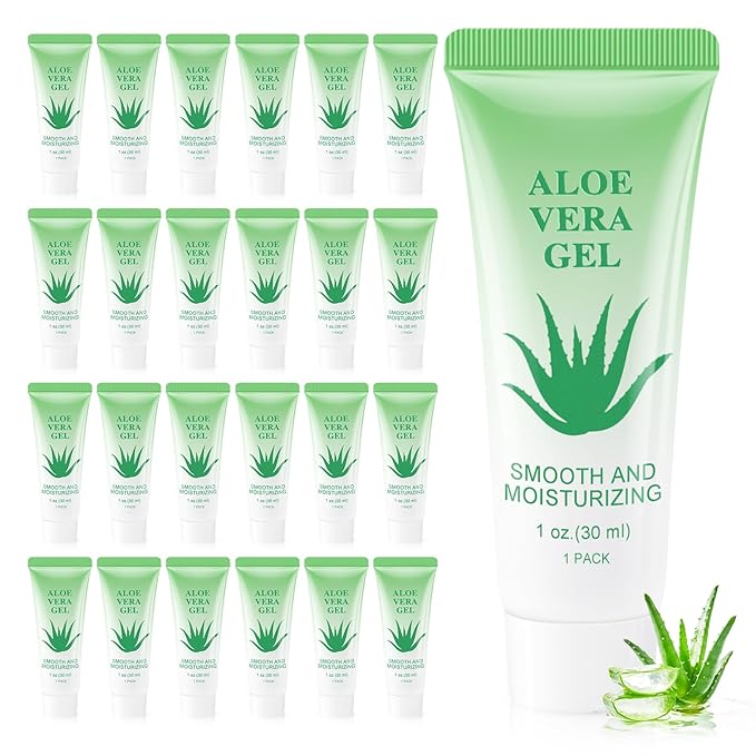 Travel Size Aloe Vera Gel Bulk Mini Natural Organic Aloe Vera Lotion, Individually Wrapped Moisturizer Soothing After Sun Aloe Cream for Face Body Skin Care Outdoor Vacation 1 Fl Oz (Pack of 60)
