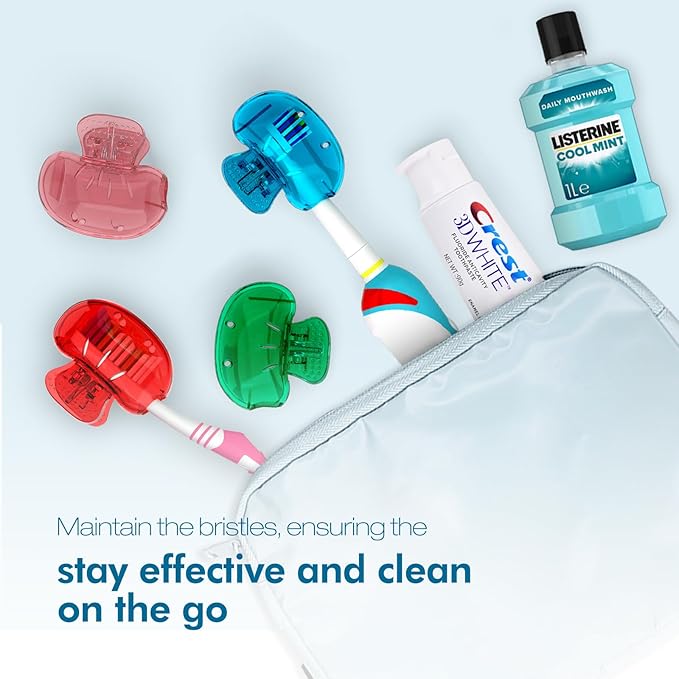 Nincha 4-Pack Multicolor Toothbrush Head Covers - Universal Clip-On Protector for Manual & Electric Brushes - Travel-Friendly Hygienic Dust Guard - Suitable for Kids & Adults (Red, Blue, Green,Pink)