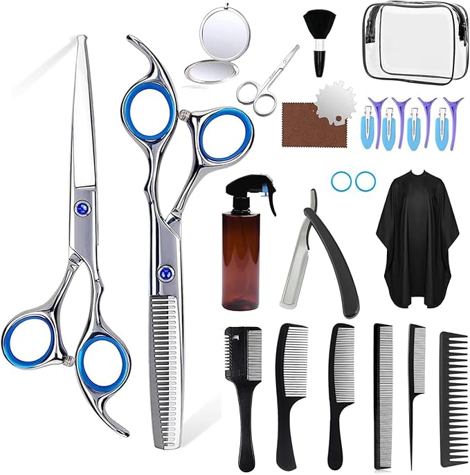 Hair Cutting Scissors Kit,27PCS Professional Stainless-Steel Sharp Barber Professional Hairdressing Shears Set with 6.5 Inch Cutting Scissors,Thinning Shears for Man Woman Adults Kids Home Salon