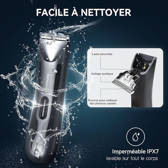 Body Hair Trimmer for Men, kensen Electric Groin Hair Trimmer, Christmas Gift Rechargeable Body Groomer, Replaceable Ceramic Blade Heads, IPX7 Waterproof Wet/Dry Clippers Male Pubic Hair Hygiene Razor