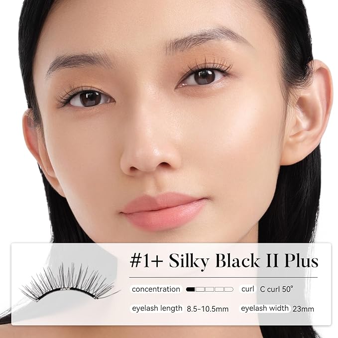 WOSADO Soft Magnetic Eyelashes [No.01 Silky Black II Plus] 23mm with Applicator Kit, Reusable Glue-free Wispy Magnetic Lashes, Cruelty-free False Lashes, Waterproof, Lightweight, Suit for Heavy Makeup