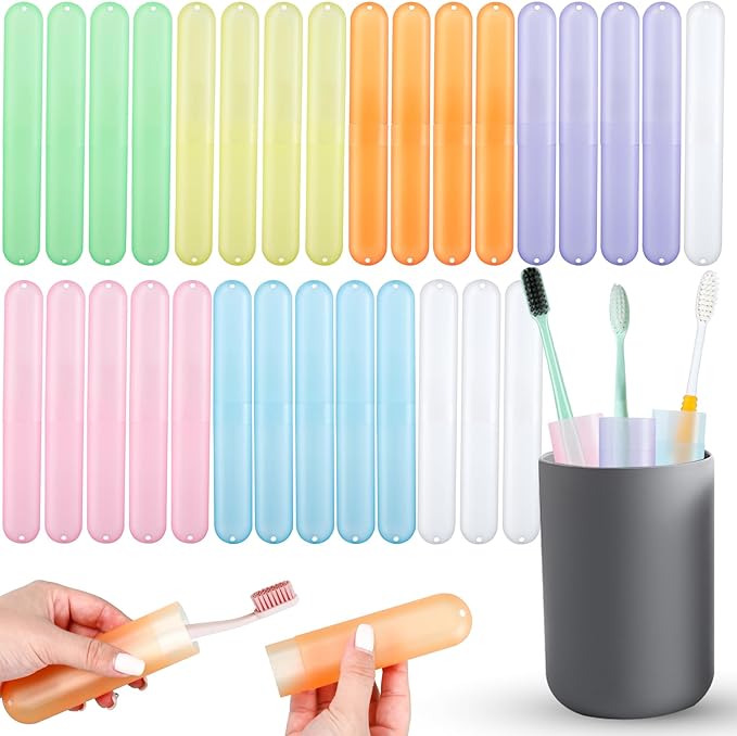 30 Pieces Travel Toothbrush Case Holder Bulk, Travel Toothbrush Holder Case, Breathable Tooth Brush Containers, Dust-Proof Plastic Holders for Travel Trip, Business, Home(7 Colors)