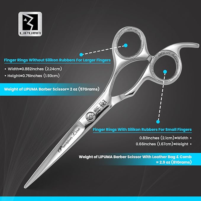 Hair Cutting Scissors - 6.5” Japanese Stainless Steel Professional Hair Scissors, Razor Edge Barber Scissors with Leather Bag, Comb and Cloth - Hair Shears for Men, Woman & Kids