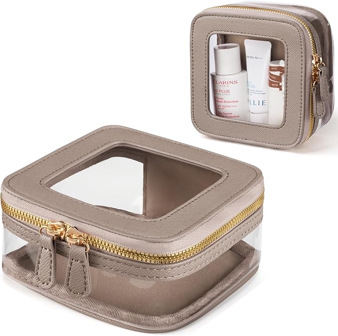 Oaque Mini Cosmetic Bag Clear Makeup Bag Small Travel Toiletry Bag with Zipper, Cute Car Cosmetic Case Transparent Makeup Pouch for Purse (Stone)
