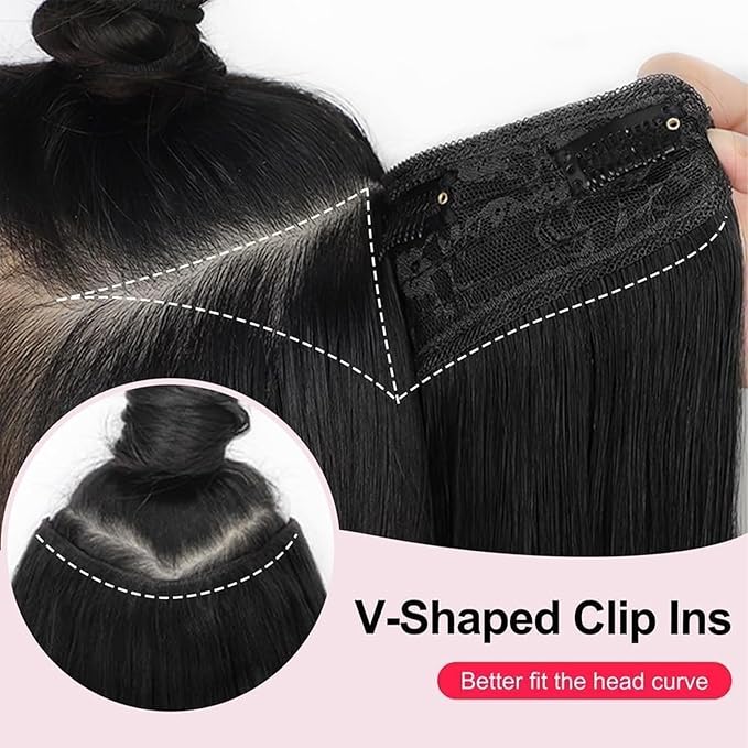 ALXNAN Long Wavy Layered Hair Extensions for Women, Clip in Hair Extensions Clip Ins Soft Full Head Synthetic Hairpieces 16 Inch Natural Black