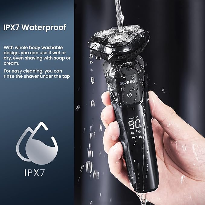 Mens Electric Shaver Waterproof: Rechargeable Cordless Shavers - Type-C 1H Fast Charging - IPX7 Waterproof Wet/Dry Rotary Electric Razor, with Travel Lock, Ideal Gift for Men