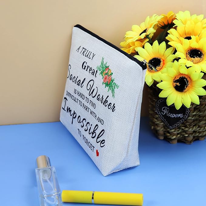 Social Worker Appreciation Gift Makeup Bag Gifts Thank You Gift for Volunteer Social Work Thanksgiving Day Christmas Birthday Gift for MSW Social Work Volunteer Cosmetic Bag Makeup Pouch Toiletry Bag