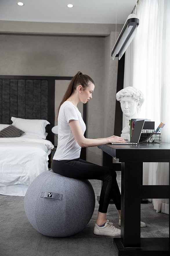 Sitting Ball Chair for Office and Home, Pilates Exercise Yoga Ball with Cover for Balance, Stability and Fitness, Ergonomic Posture Exercise Ball Seat with Handle and Pump