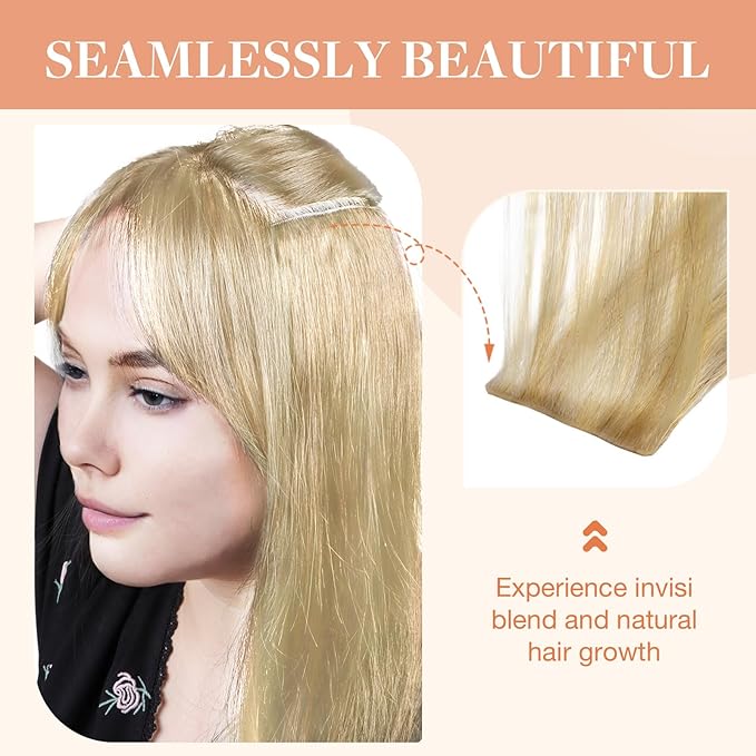 GOO GOO Invisi Edge Clip in Hair Extensions 24inch 170g 7Pcs Injected Seamless PU Clip in Hair Extensions, Virgin Real Human Hair, 18A/613A Dark Blonde Highlighted Bleach Blonde