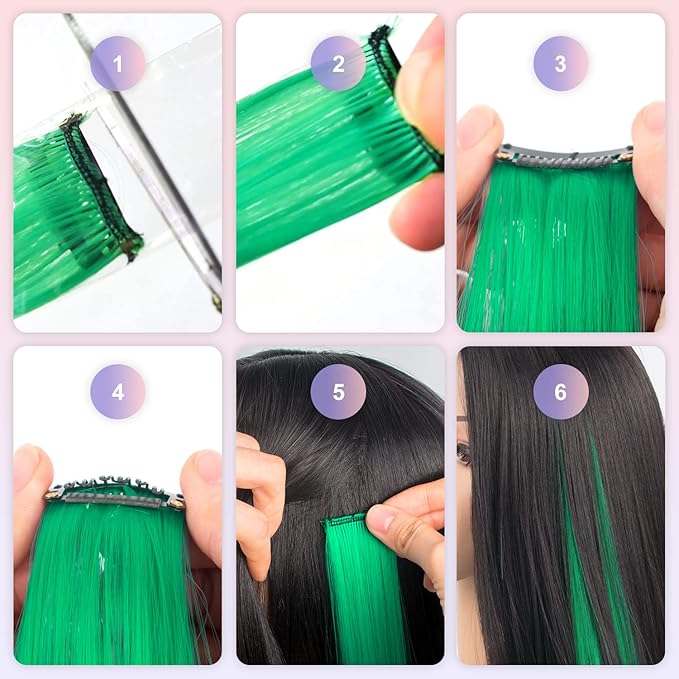 20 PCS Colored Hair Extensions, Colorful Party Highlights Clip in Long Straight Synthetic Hair Extensions, Ombre Color Hair Hairpieces for Girl Women Kids Cosplay Party Gift 22 inch