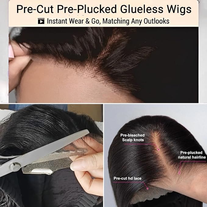 Wear and Go Glueless Bob Wig Human Hair Straight, 6x4 Pre-Cut HD Lace Glueless Wigs Pre-Plucked, Transparent Lace Front Closure Wigs for Women 180% Density 12 inch