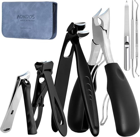 Precision Stainless Steel Heavy Duty Angled Head,Wide Jaw Clippers for Seniors,Ingrown Toenail,Thick Nail.Extra-Long Handle, Extra-Large Slanted Nail Cutter. Men,Women,Elderly.Stocking Stuffers.7Pcs