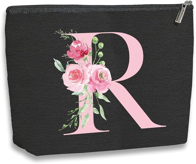 kdxpbpz A-Z Personalized Cosmetic Bag Monogrammed Makeup Bags Bridesmaid Gifts Custom Toiletry Pouch Gifts for Women Mom Best Friend Sister Bride Bridesmaid (R)