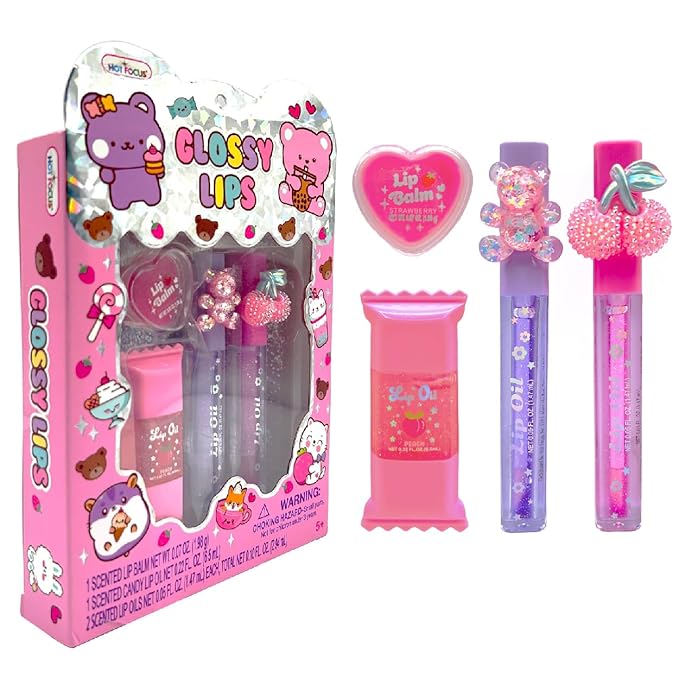 Hot Focus | Glossy Lips Kawaii Berry Edition – Assorted Lip Gloss Flavors, Non-Toxic Lip Glosses & Makeup for Kids & Teens