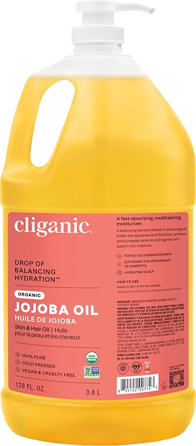 Cliganic Organic Jojoba Oil 128oz with Pump (Gallon Size), Bulk, 100% Pure - Non-GMO