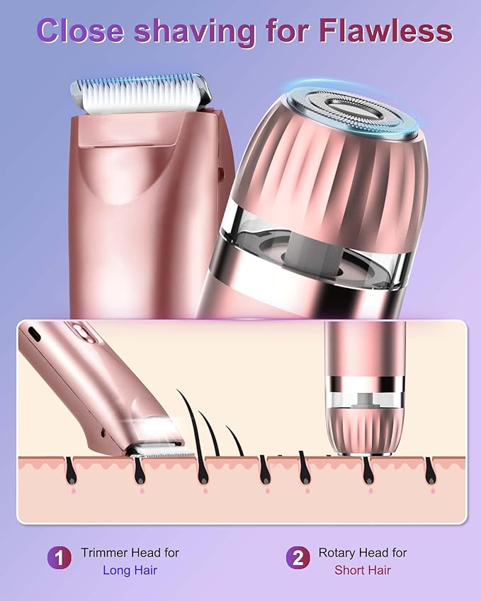 Bikini Trimmer for Women- LED Light Electric Razors for Women for for Face, Bikini, Body, Leg, USB Rechargeable Facial Hair Removal, IPX7 Waterproof Electric Shaver, Painless & Flawless